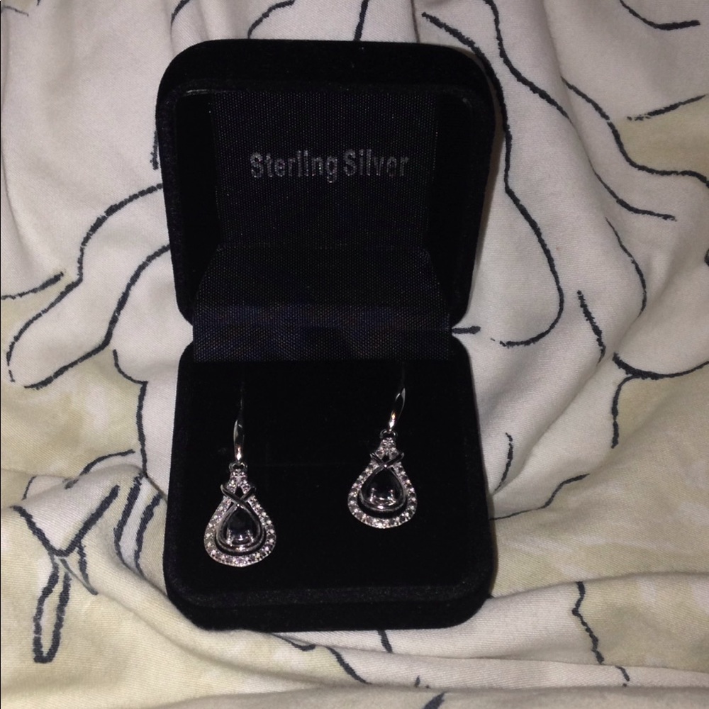 New Sterling Silver &Genuine Sapphire Earrings